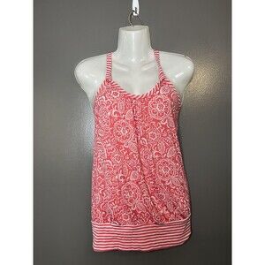 Twenty One Tank Top Womens Small Pink Floral Stripe Racerback Cami Scoop Neck